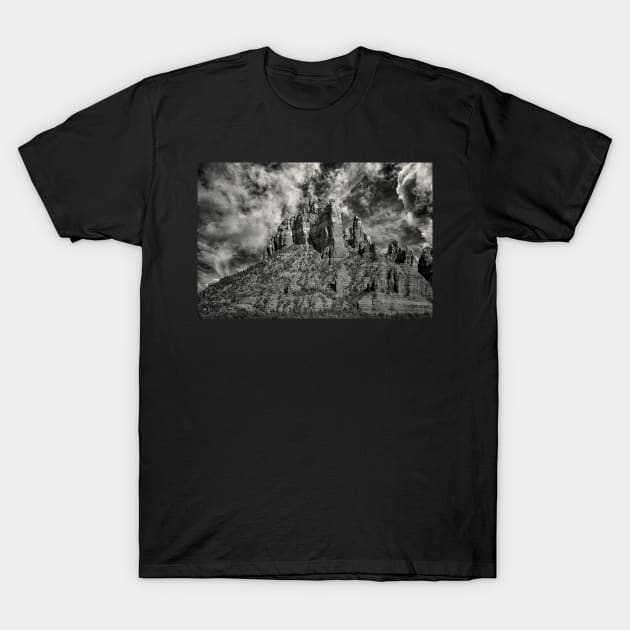 Castle Rock Arizona In Black And White T-Shirt by JimDeFazioPhotography